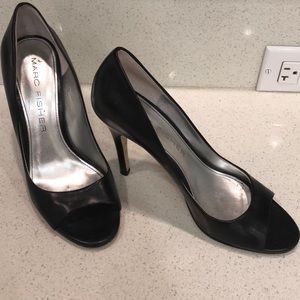 Marc Fisher black patent peep toe heels
